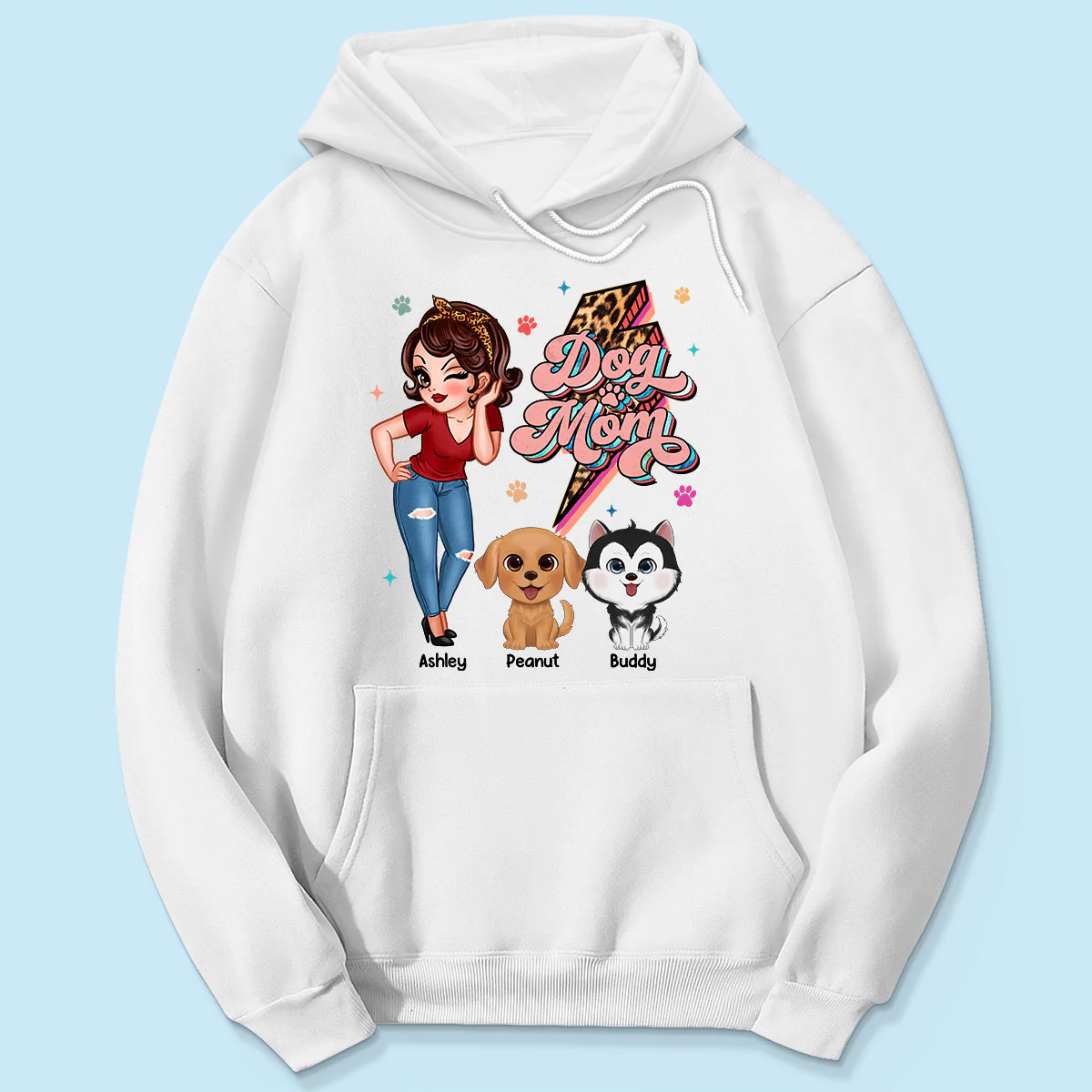 Dog Mom Retro Leopard Lightning Personalized Shirt - Image 5