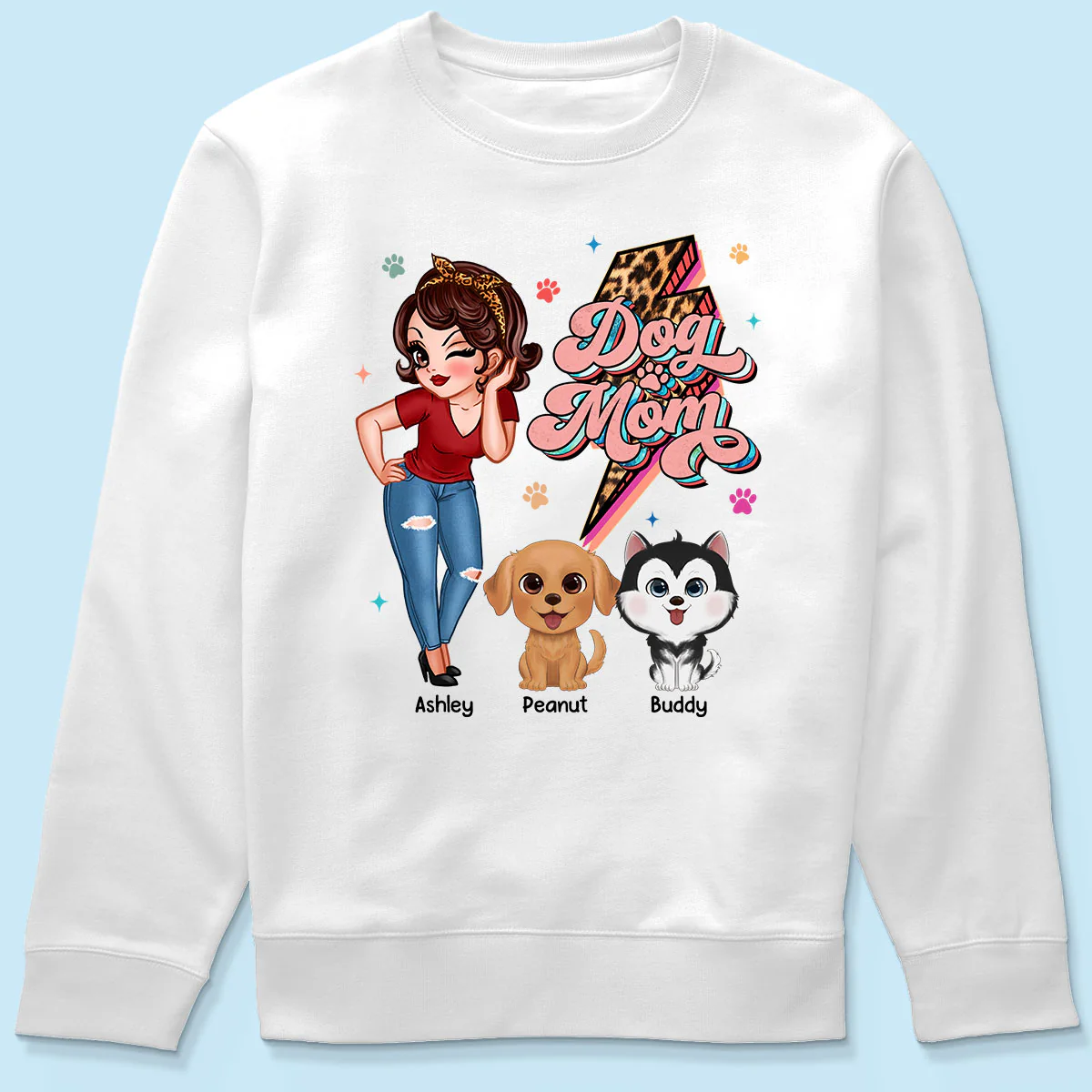 Dog Mom Retro Leopard Lightning Personalized Shirt - Image 6