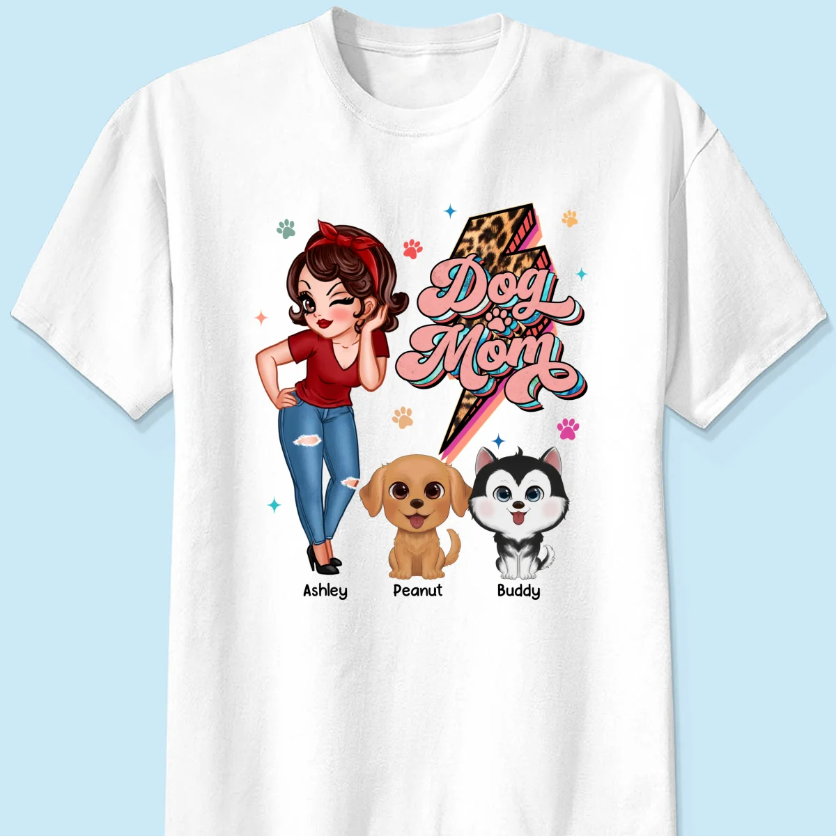 Dog Mom Retro Leopard Lightning Personalized Shirt - Image 7