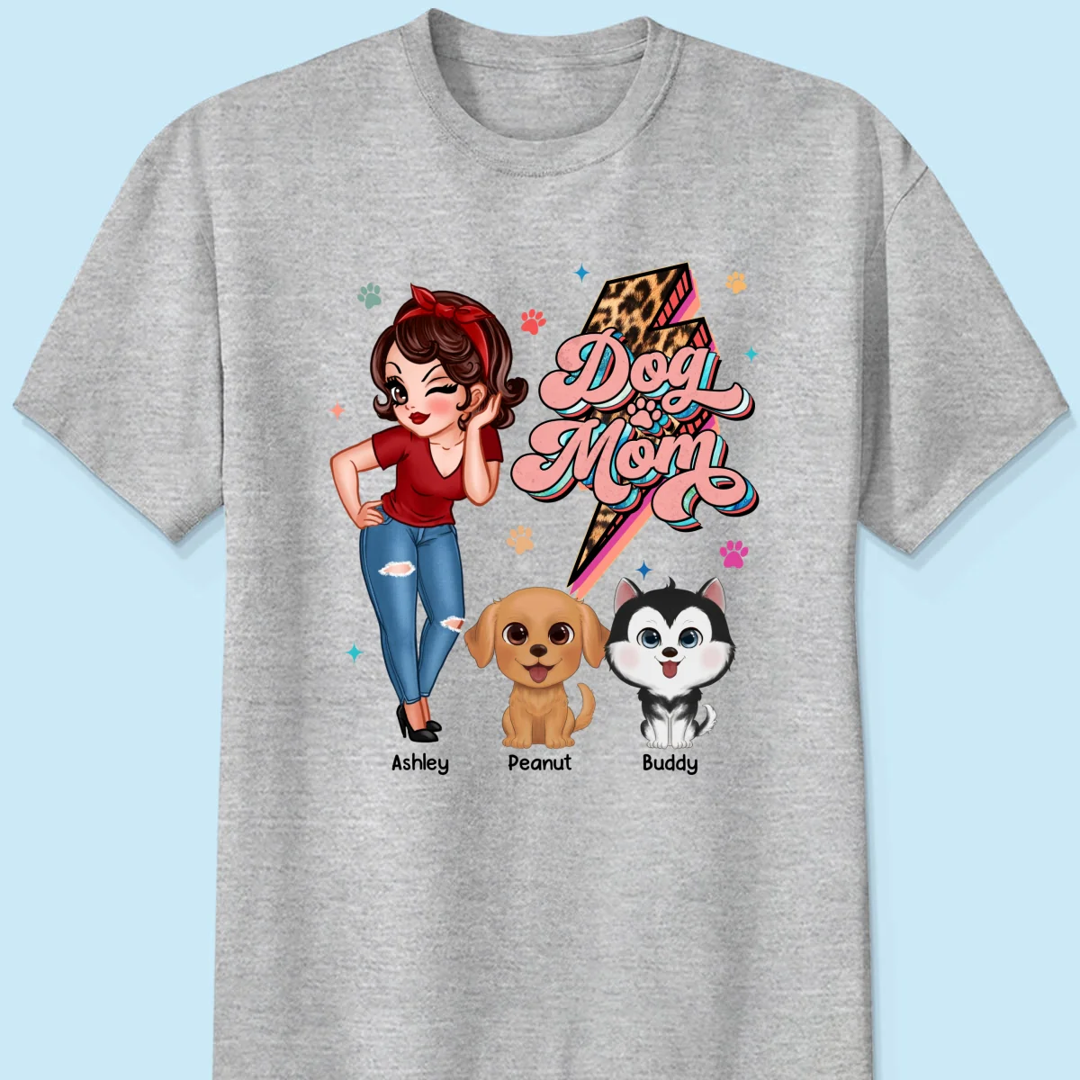 Dog Mom Retro Leopard Lightning Personalized Shirt - Image 8