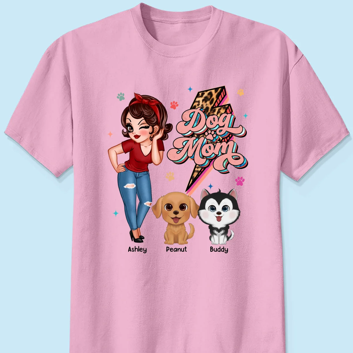 Dog Mom Retro Leopard Lightning Personalized Shirt - Image 9