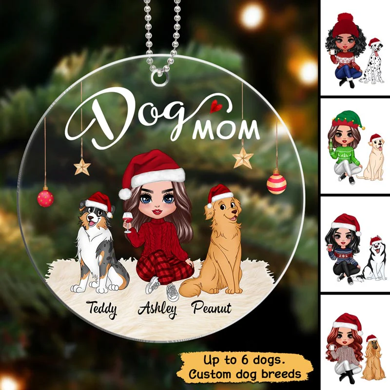 Dog Mom Sitting Doll Girl Christmas Personalized Acrylic Ornament - Image 3