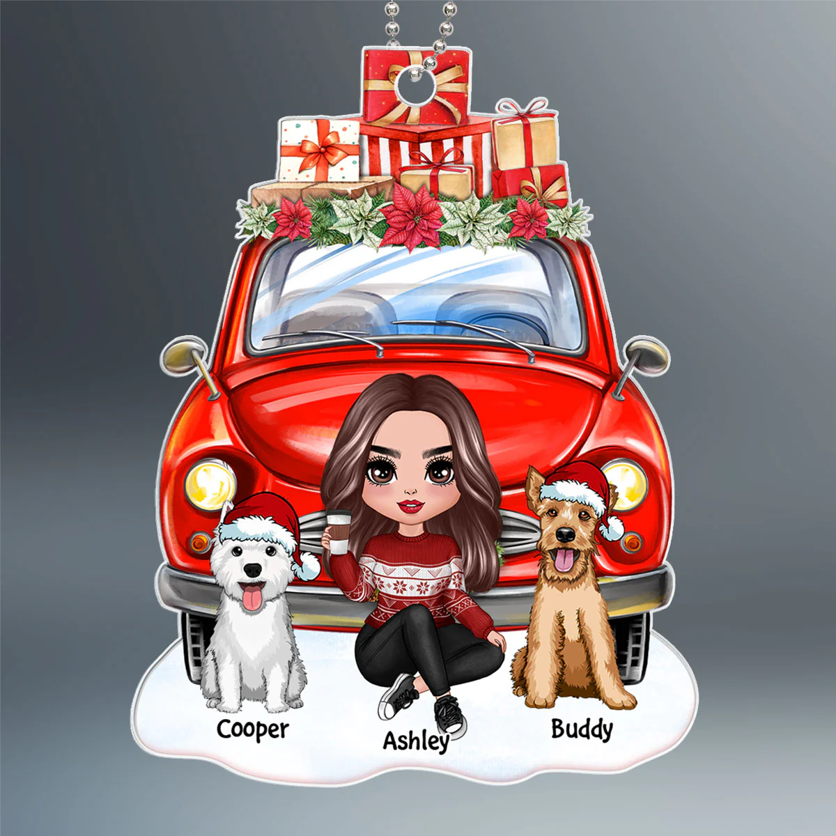 Dog Mom Sitting Front Christmas Car Personalized Acrylic Ornament - Image 2