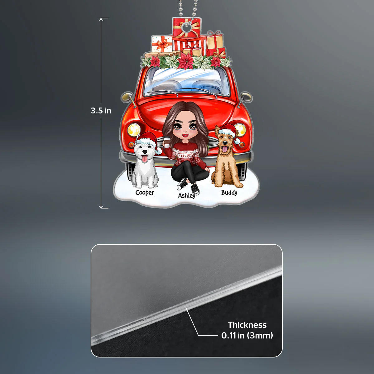 Dog Mom Sitting Front Christmas Car Personalized Acrylic Ornament - Image 4