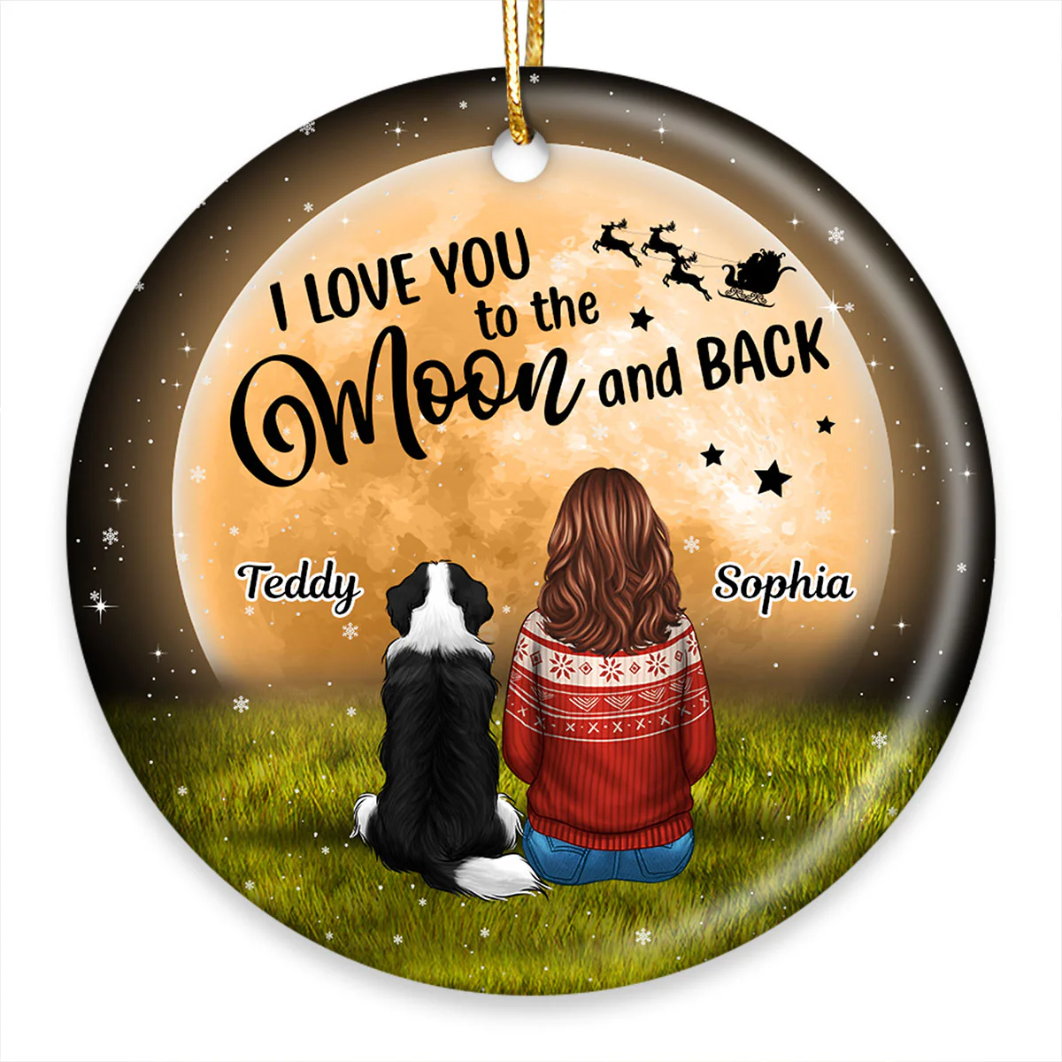 Dog Mom Sitting In Moonlight Personalized Circle Ornament