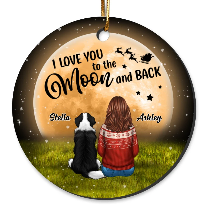 Dog Mom Sitting In Moonlight Personalized Circle Ornament - Image 5