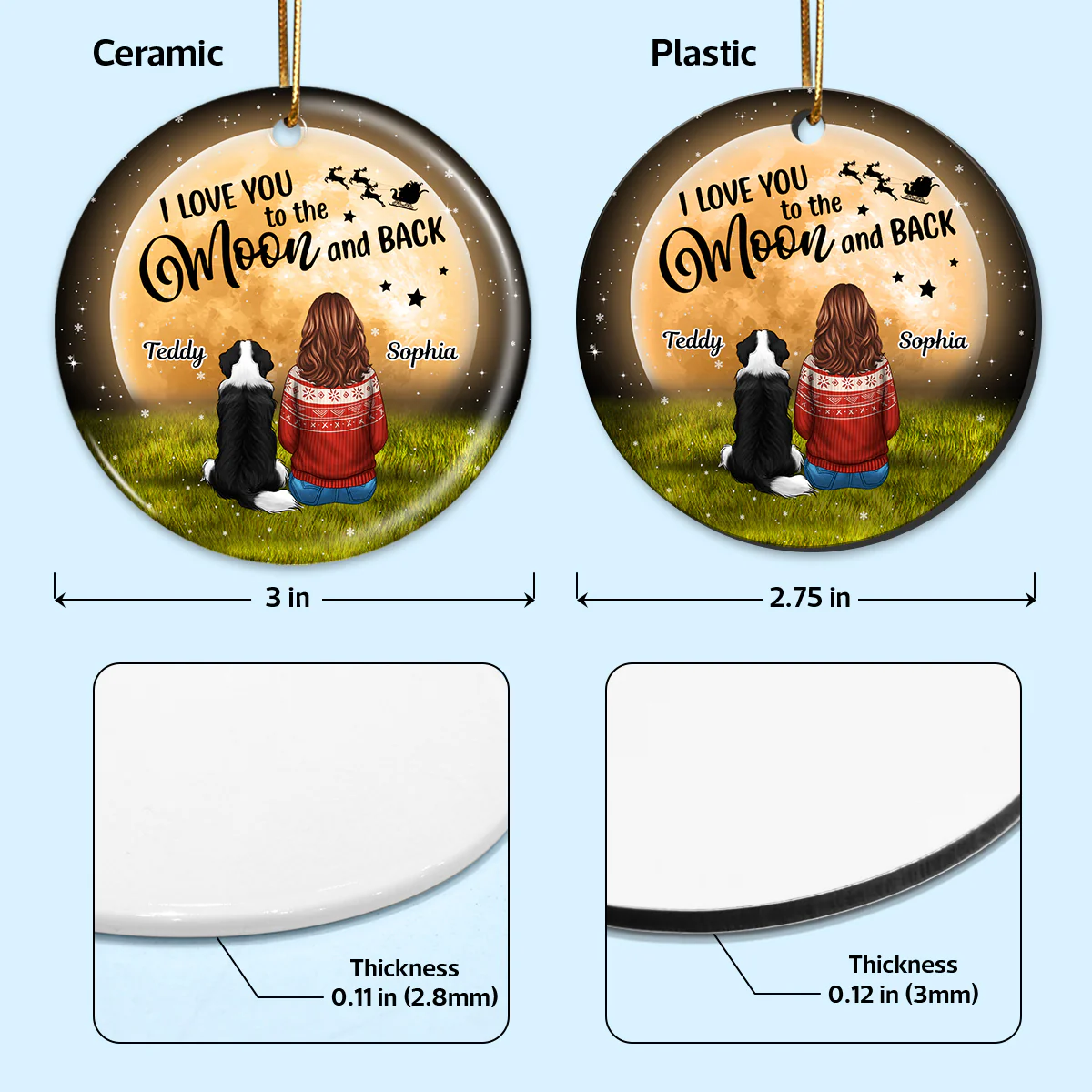Dog Mom Sitting In Moonlight Personalized Circle Ornament - Image 6