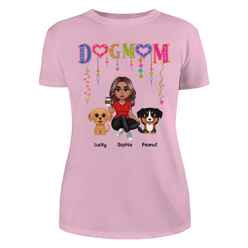 DOG MOM Strings Doll Woman And Watercolor Cute Dogs Personalized Shirt - Image 11