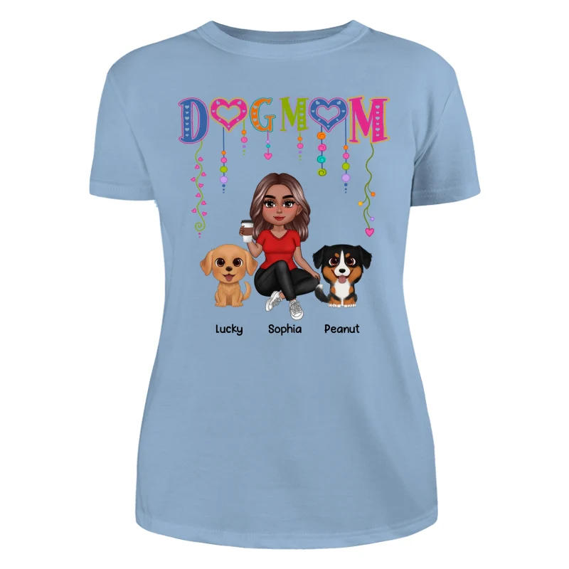 DOG MOM Strings Doll Woman And Watercolor Cute Dogs Personalized Shirt - Image 12