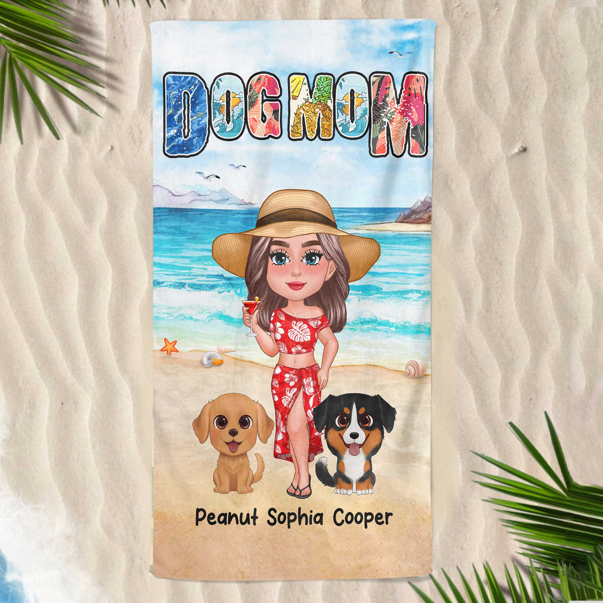 Dog Mom Summer Pattern Doll Girl New Face Watercolor Cute Dogs Personalized Beach Towel - Image 2