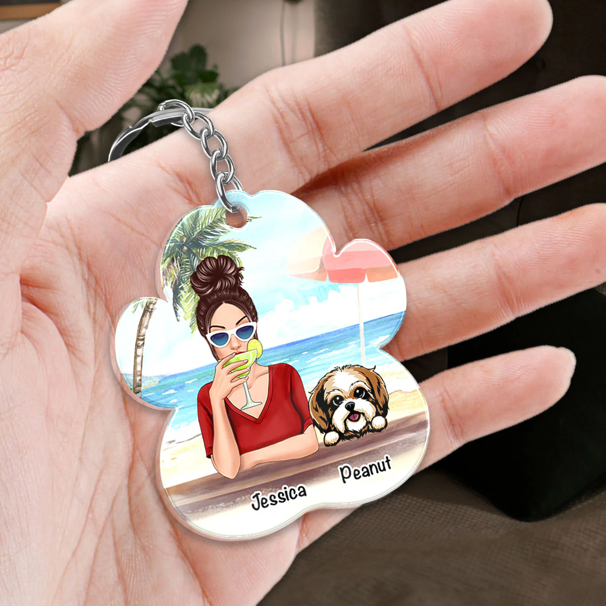 Dog Mom Summer Patterned Personalized Acrylic Keychain - Image 2