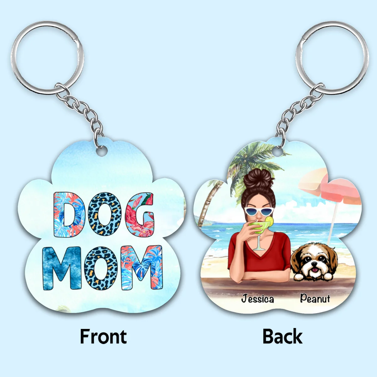 Dog Mom Summer Patterned Personalized Acrylic Keychain - Image 4