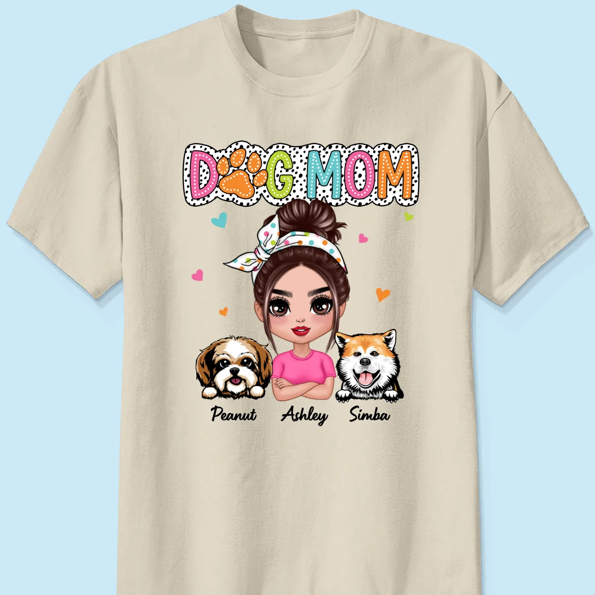 Dog Mom Summer Vibe Dots Sassy Woman & Peeking Dogs Personalized Shirt - Image 10