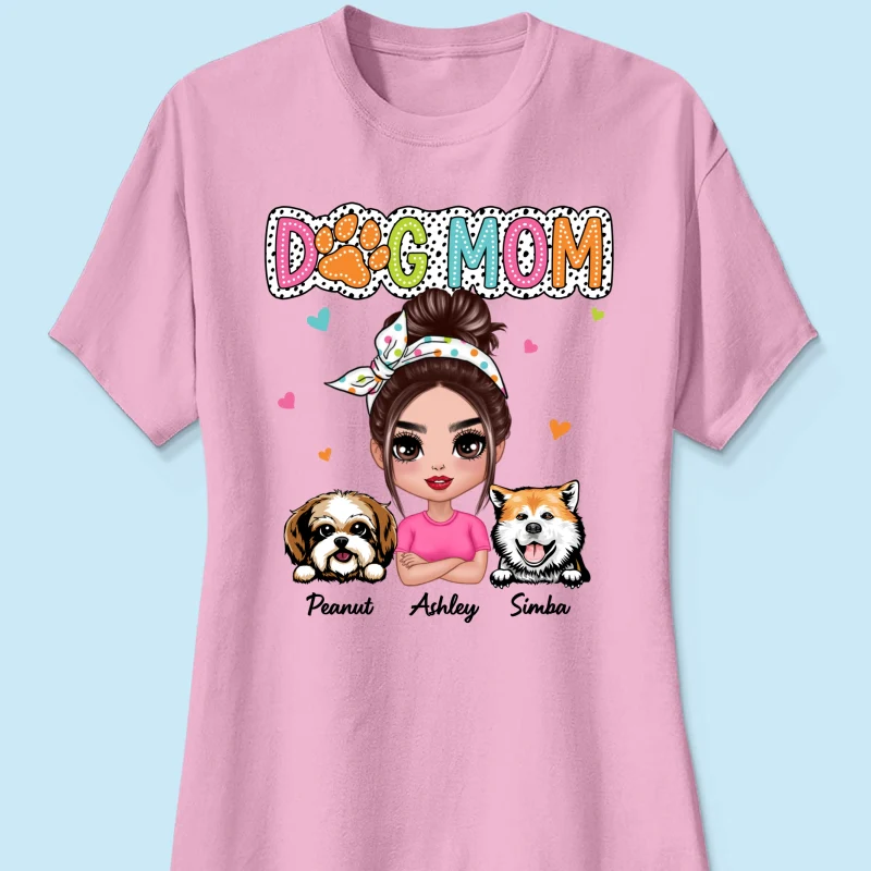Dog Mom Summer Vibe Dots Sassy Woman & Peeking Dogs Personalized Shirt - Image 13