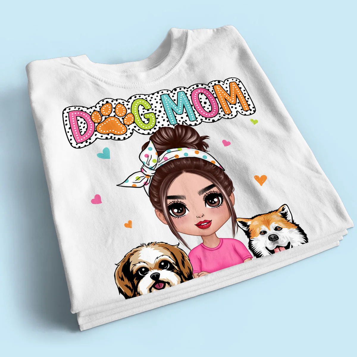 Dog Mom Summer Vibe Dots Sassy Woman & Peeking Dogs Personalized Shirt - Image 2