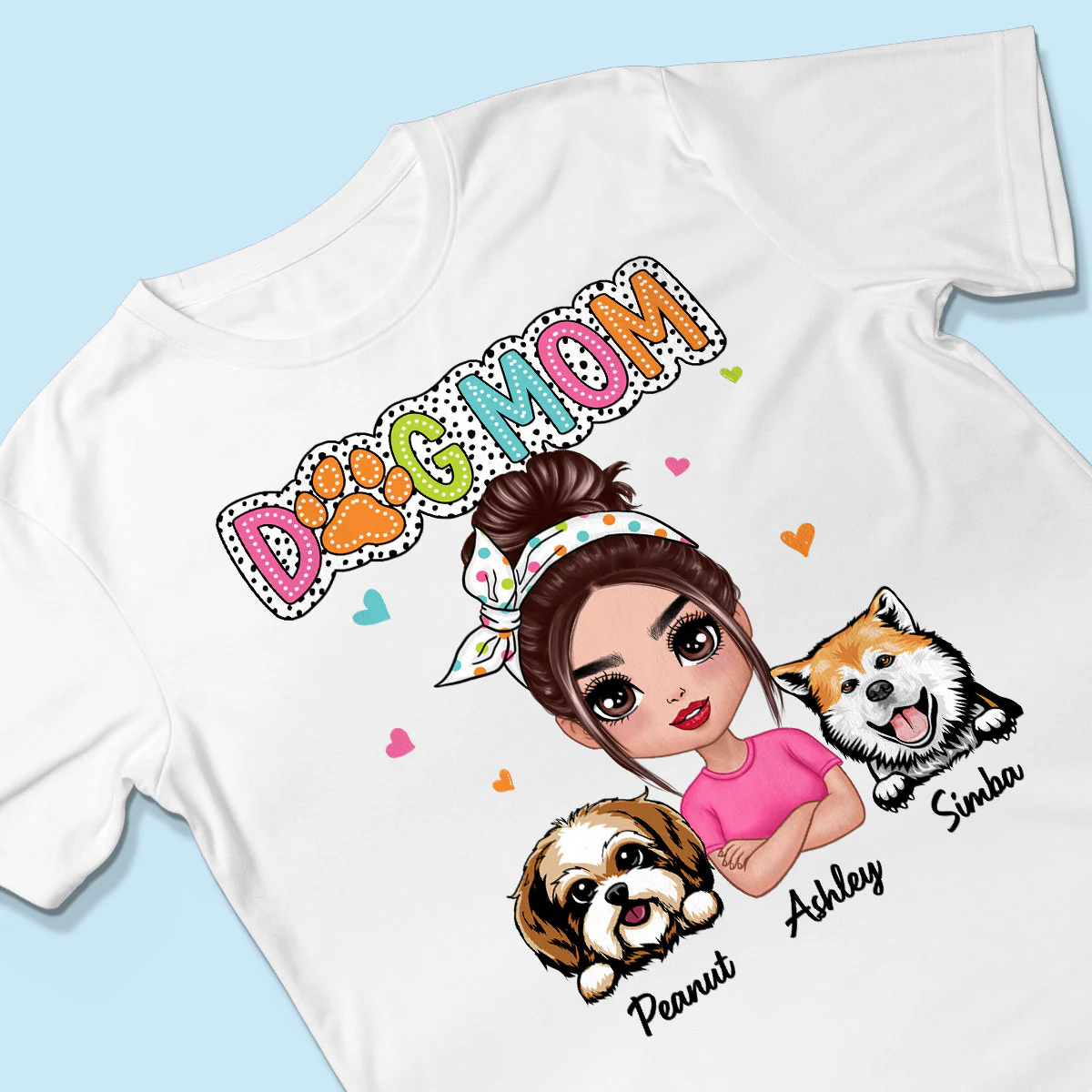 Dog Mom Summer Vibe Dots Sassy Woman & Peeking Dogs Personalized Shirt - Image 3