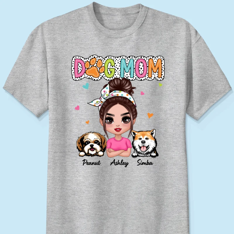 Dog Mom Summer Vibe Dots Sassy Woman & Peeking Dogs Personalized Shirt - Image 8