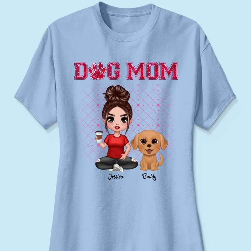 Dog Mom Watercolor Cute Dogs Valentine‘s Day Personalized Shirt - Image 10