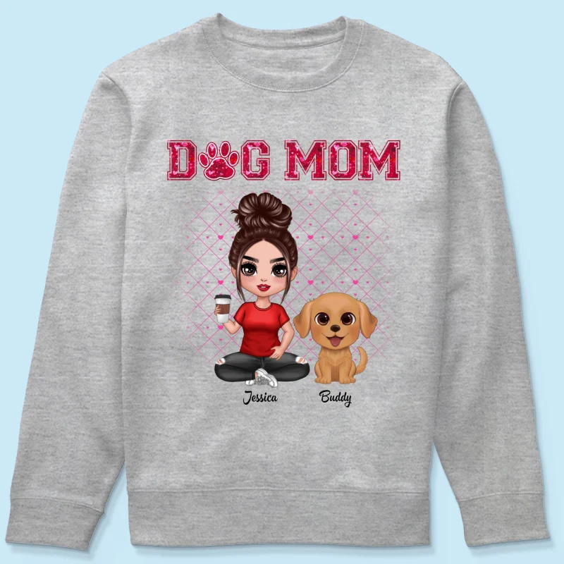 Dog Mom Watercolor Cute Dogs Valentine‘s Day Personalized Shirt - Image 15