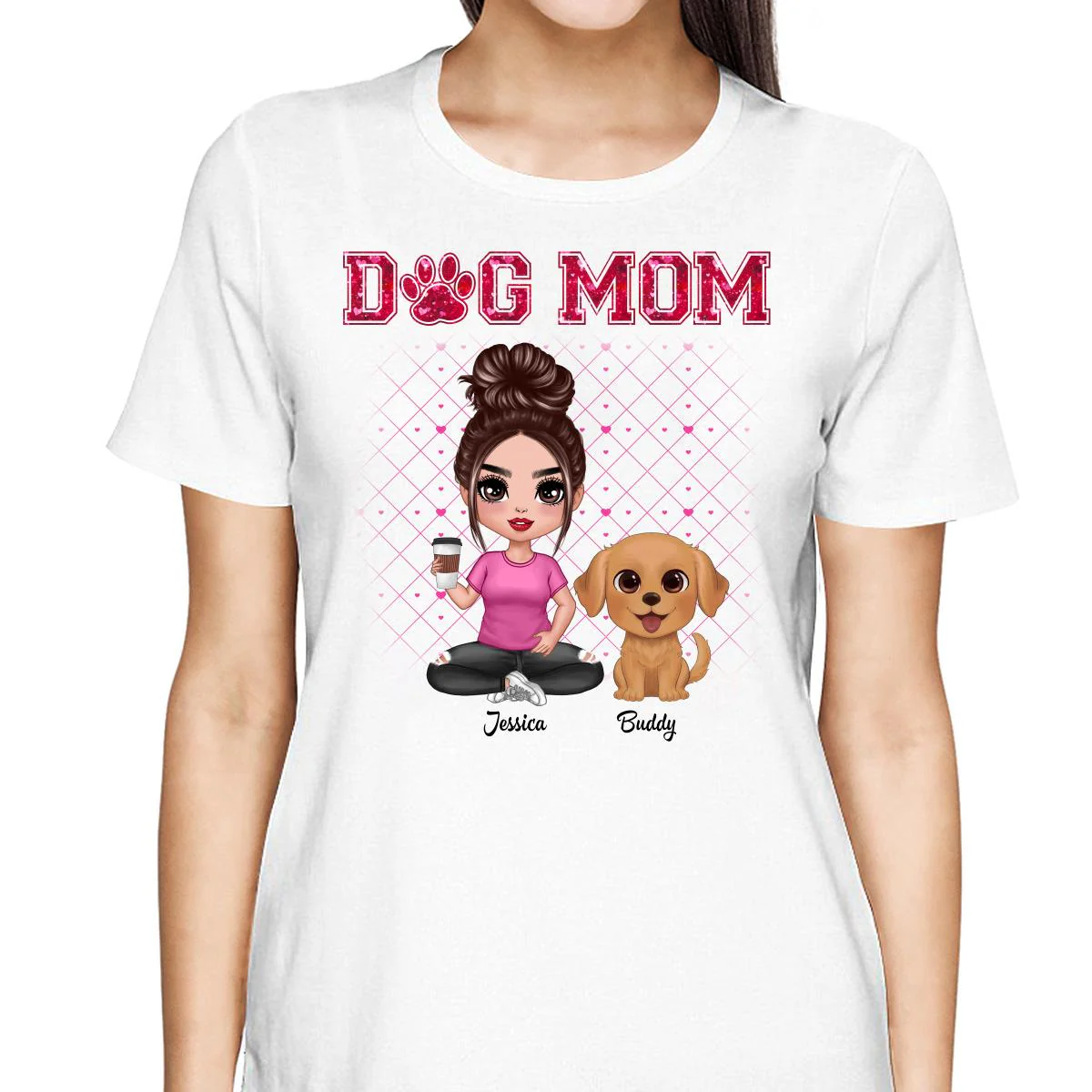 Dog Mom Watercolor Cute Dogs Valentine‘s Day Personalized Shirt - Image 2