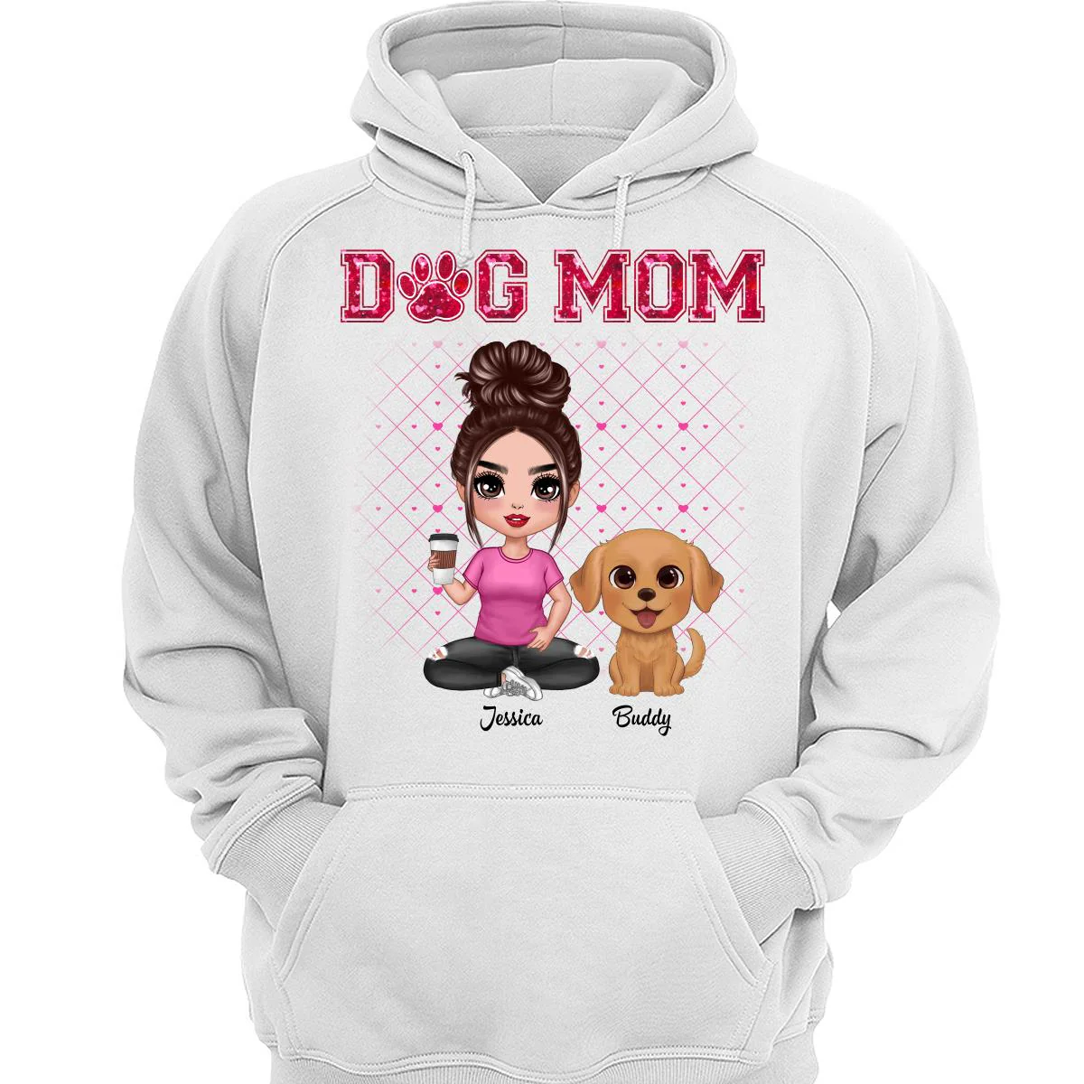 Dog Mom Watercolor Cute Dogs Valentine‘s Day Personalized Shirt - Image 3