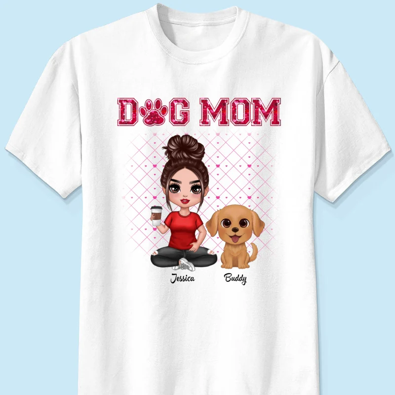 Dog Mom Watercolor Cute Dogs Valentine‘s Day Personalized Shirt - Image 5