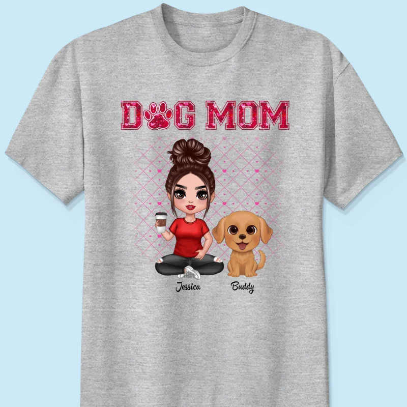Dog Mom Watercolor Cute Dogs Valentine‘s Day Personalized Shirt - Image 6