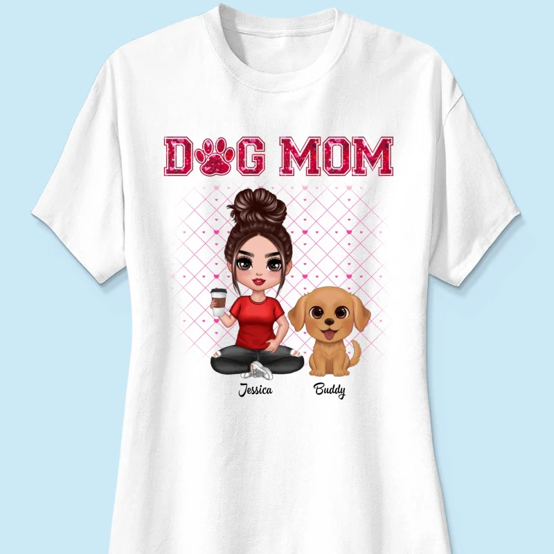 Dog Mom Watercolor Cute Dogs Valentine‘s Day Personalized Shirt - Image 8
