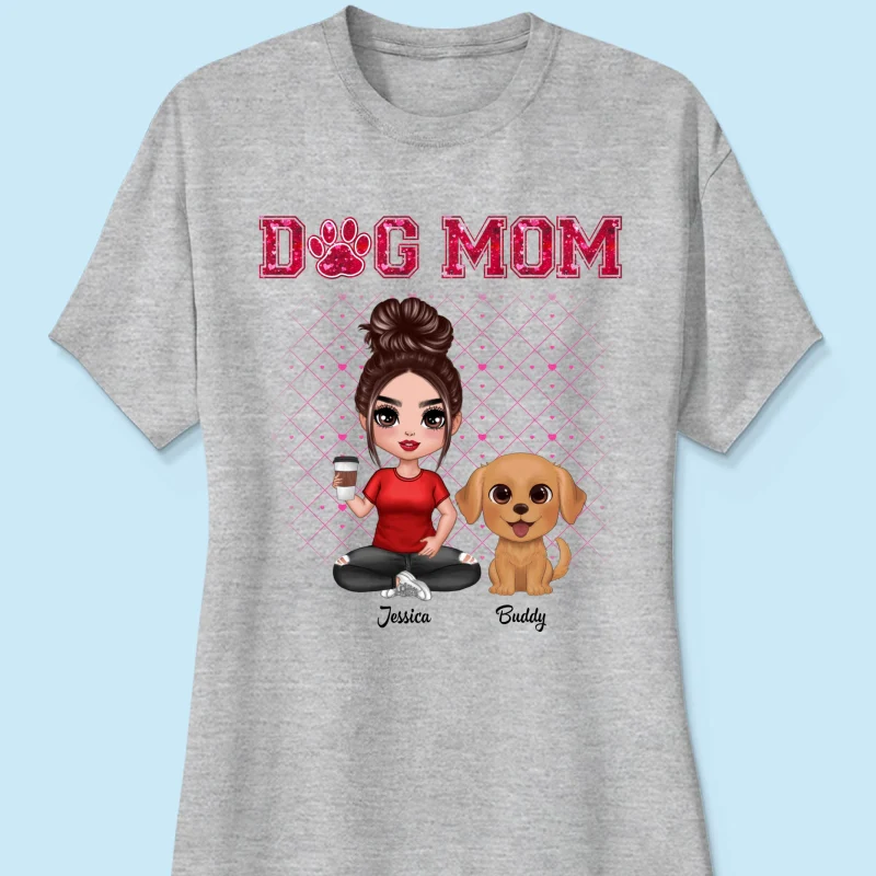 Dog Mom Watercolor Cute Dogs Valentine‘s Day Personalized Shirt - Image 9