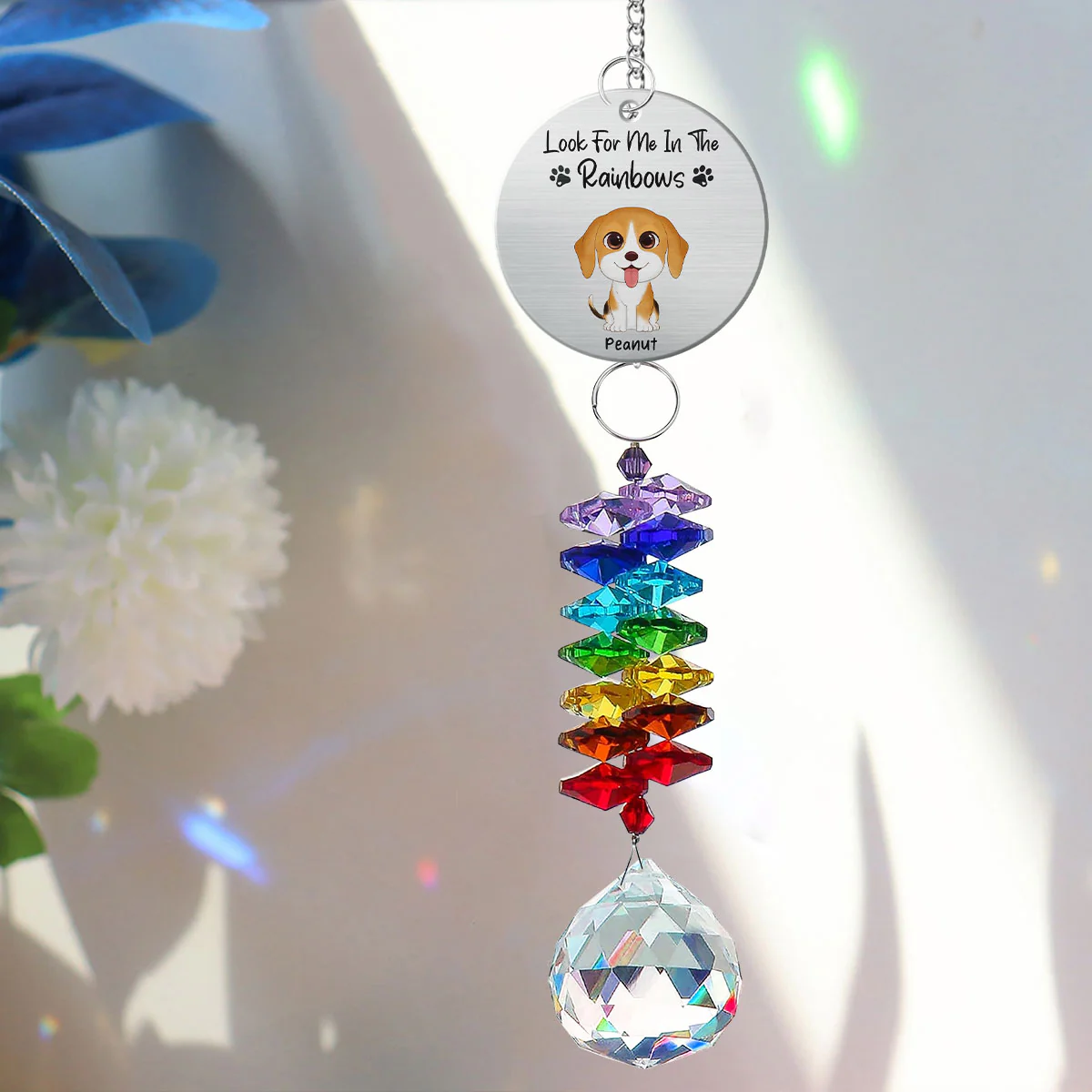Dog Pet Memorial Look For Me In The Rainbows Personalized Crystal Suncatcher With Aluminum Charm - Image 4