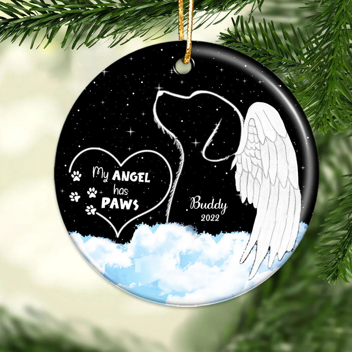 Dogs Cats Angel Starry Sky Memorial Personalized Circle Ceramic Ornament, Sympathy Gift - Image 3