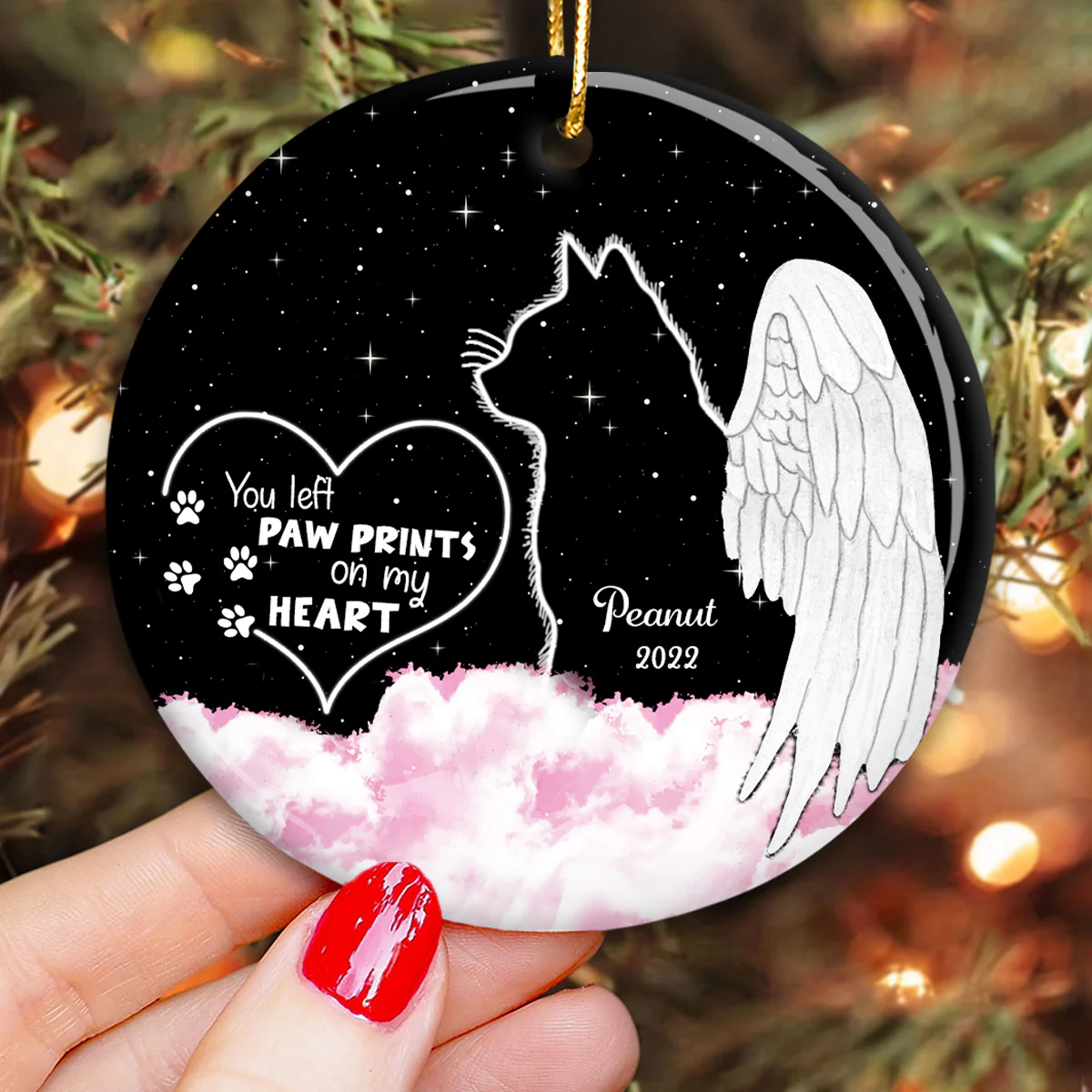 Dogs Cats Angel Starry Sky Memorial Personalized Circle Ceramic Ornament, Sympathy Gift - Image 4