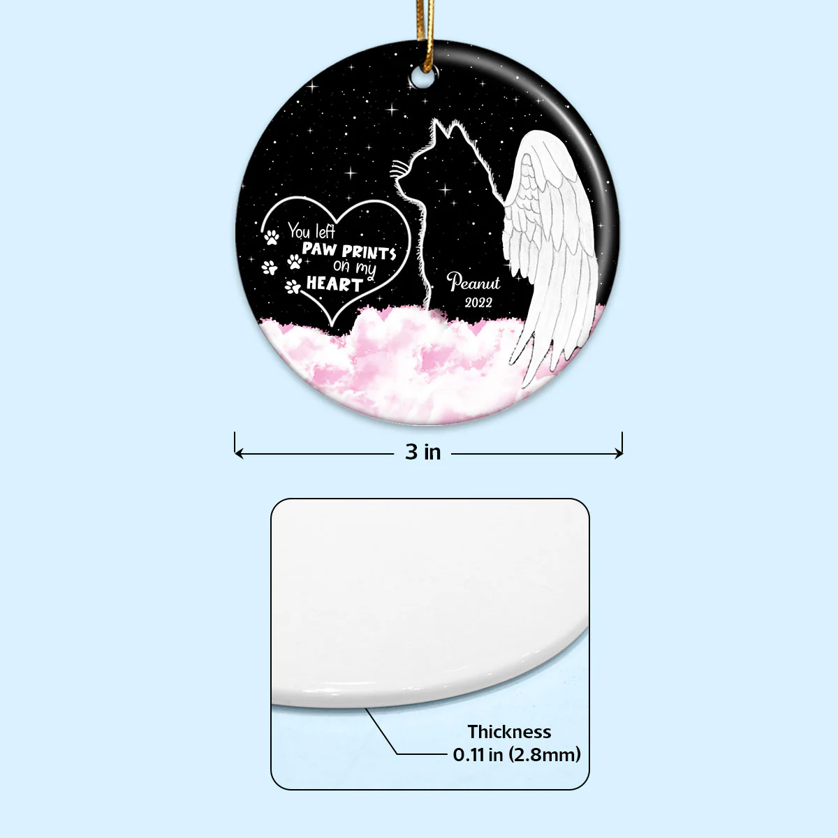 Dogs Cats Angel Starry Sky Memorial Personalized Circle Ceramic Ornament, Sympathy Gift - Image 5