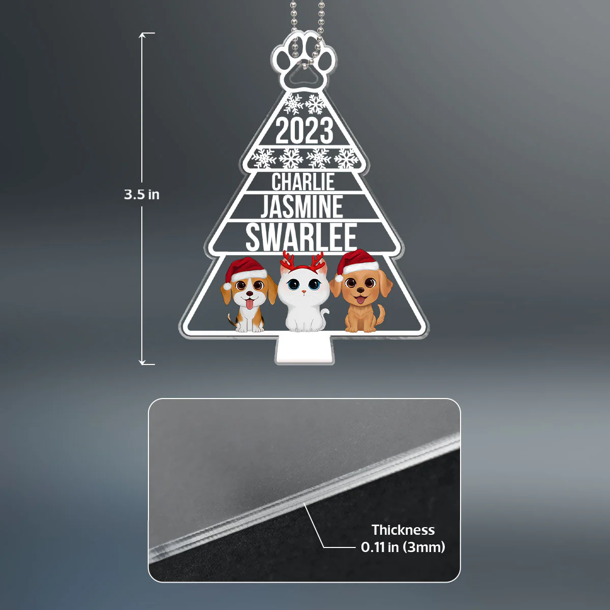Dogs Cats Christmas Tree Shaped Personalized Acrylic Ornament - Image 4