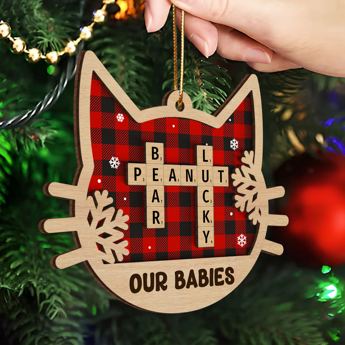 Dogs Cats Pet Names Crossword Puzzle Art Personalized 2-Layered Wooden Ornament, Christmas Gift for Pet Lovers - Image 5