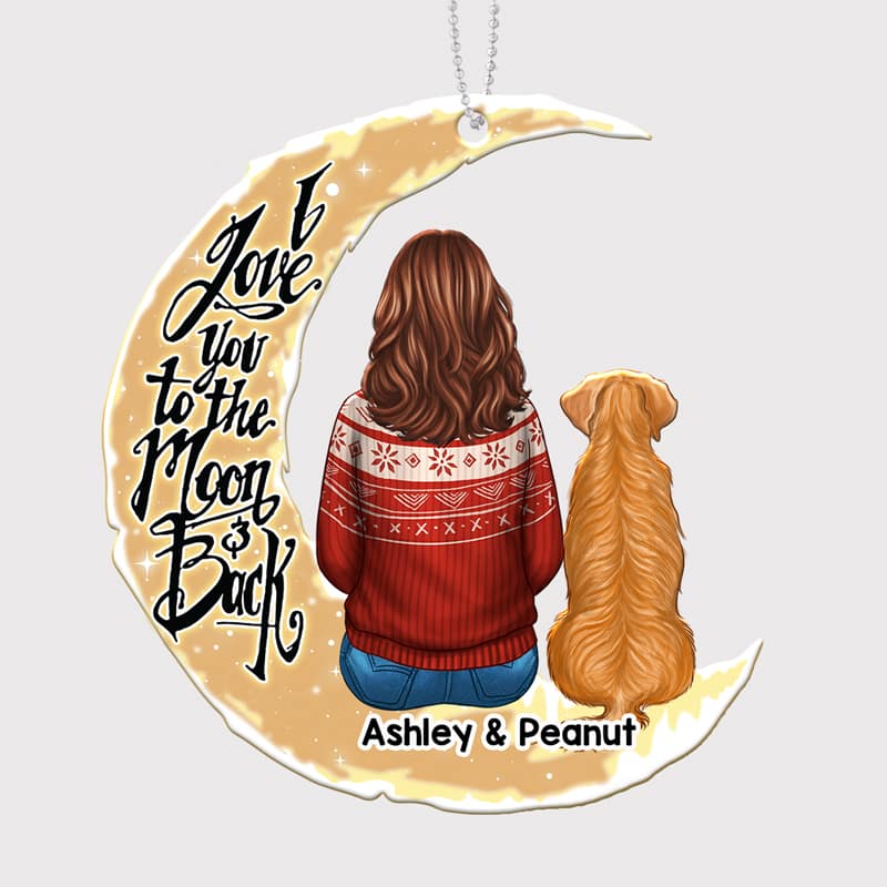 Dogs Mom And Dog On Moon Personalized Wooden Ornament - Image 2
