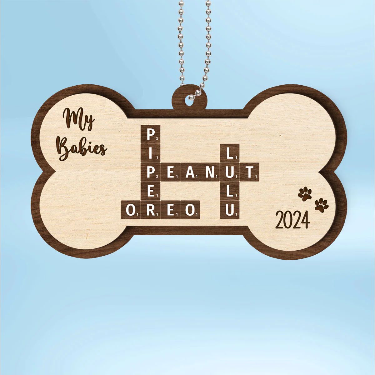 Dogs Names Crossword Puzzle Art Bond Shape Personalized 2-Layer Wooden Ornament - Image 2