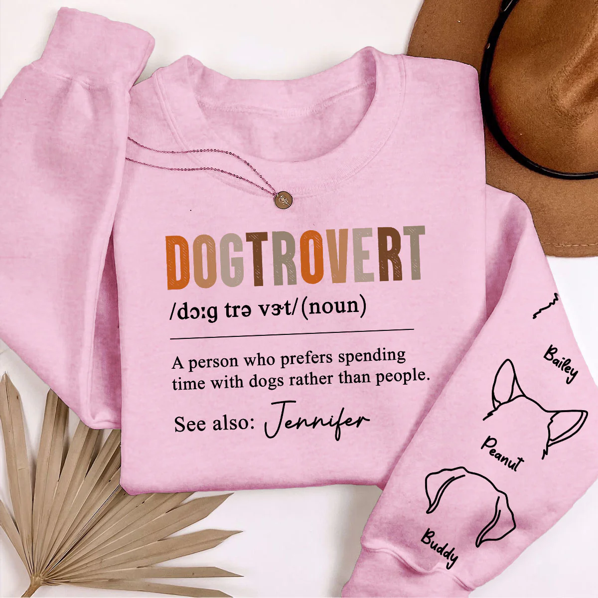 Dogtrovert Definition With Dog Names Personalized Sleeve Printed Sweatshirt - Image 5