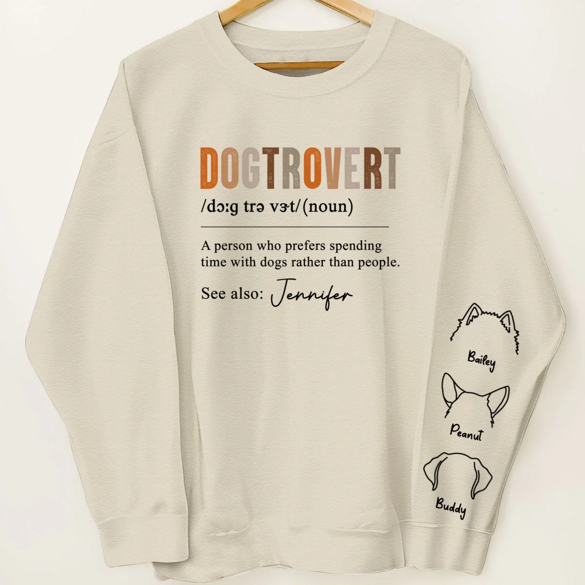 Dogtrovert Definition With Dog Names Personalized Sleeve Printed Sweatshirt - Image 8