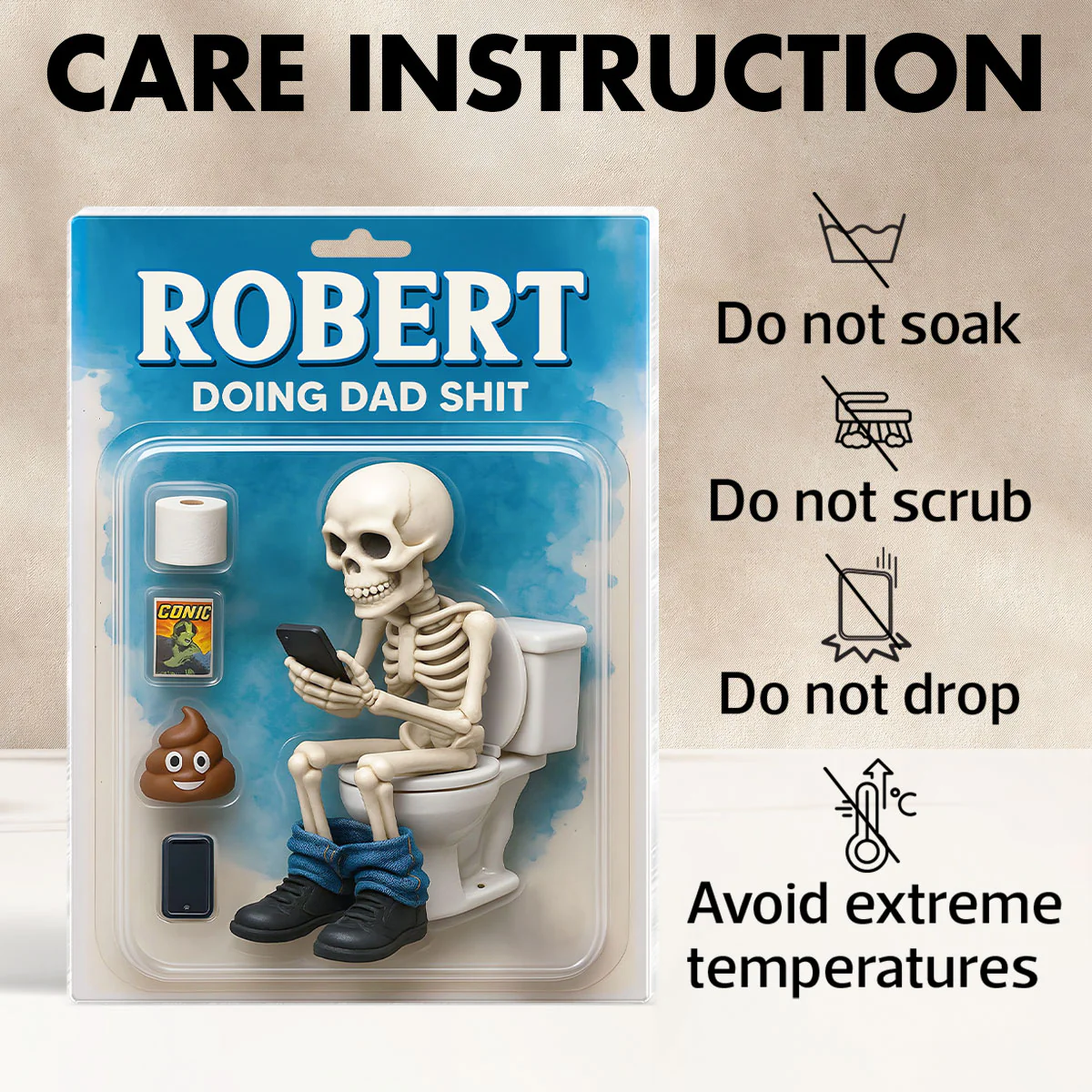 Doing Dad Sh*t, Funny Skeleton Toilet Custom Figure Toy Box Personalized Acrylic Block - Image 10