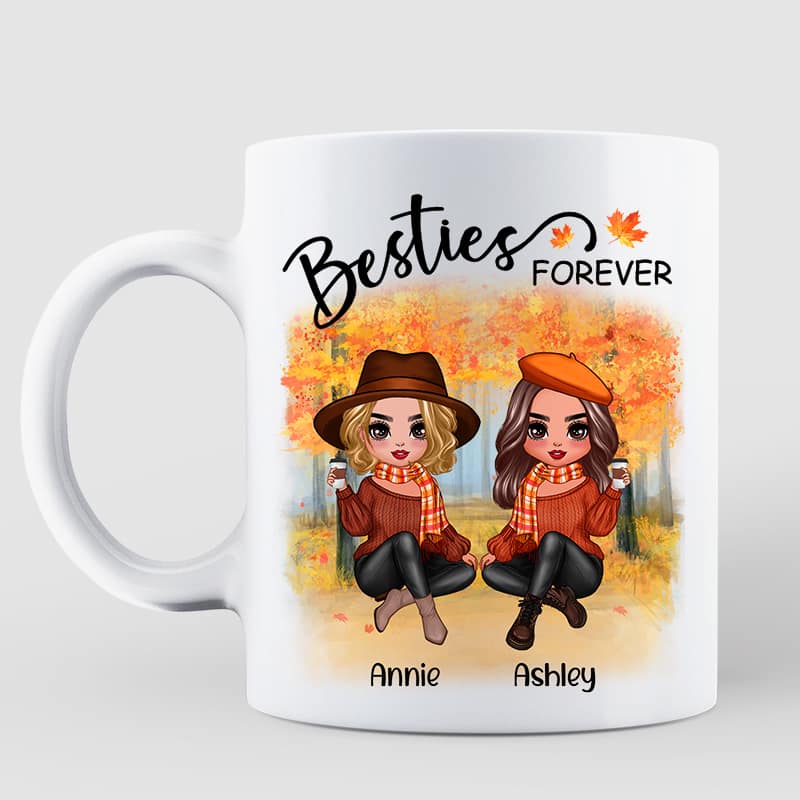 Doll Best Friends Besties Sitting Fall Season Personalized Mug - Image 2
