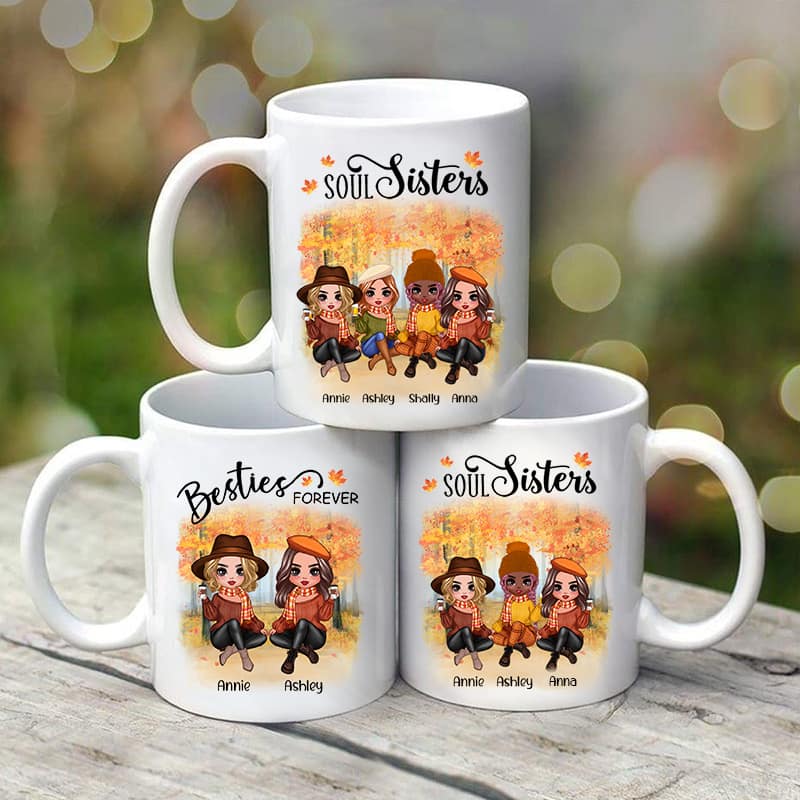 Doll Best Friends Besties Sitting Fall Season Personalized Mug - Image 3