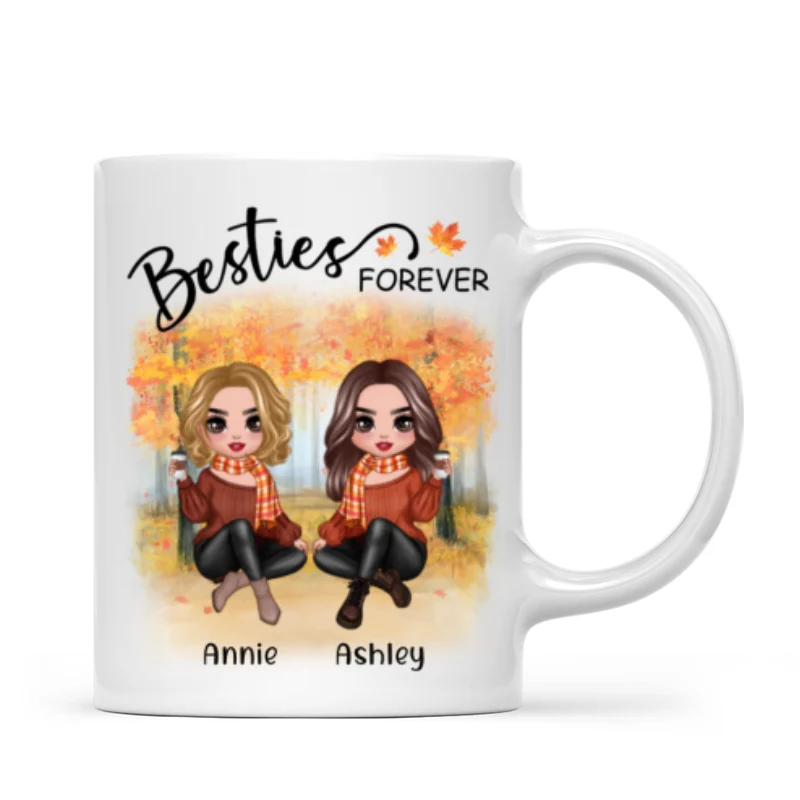 Doll Best Friends Besties Sitting Fall Season Personalized Mug - Image 4