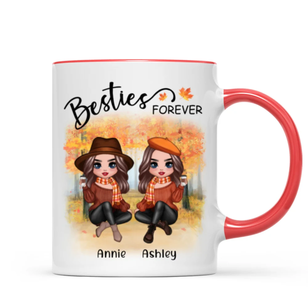 Doll Best Friends Besties Sitting Fall Season Personalized Mug - Image 4