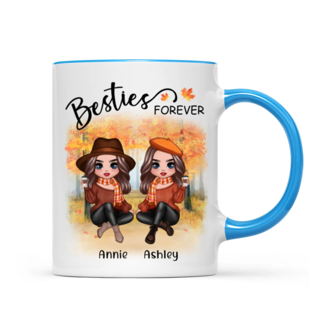 Doll Best Friends Besties Sitting Fall Season Personalized Mug - Image 5