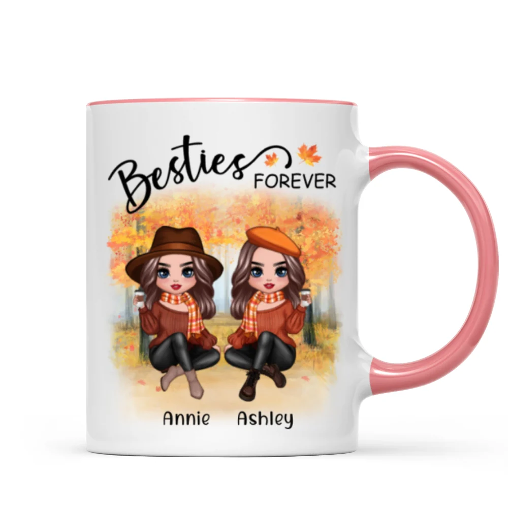 Doll Best Friends Besties Sitting Fall Season Personalized Mug - Image 6