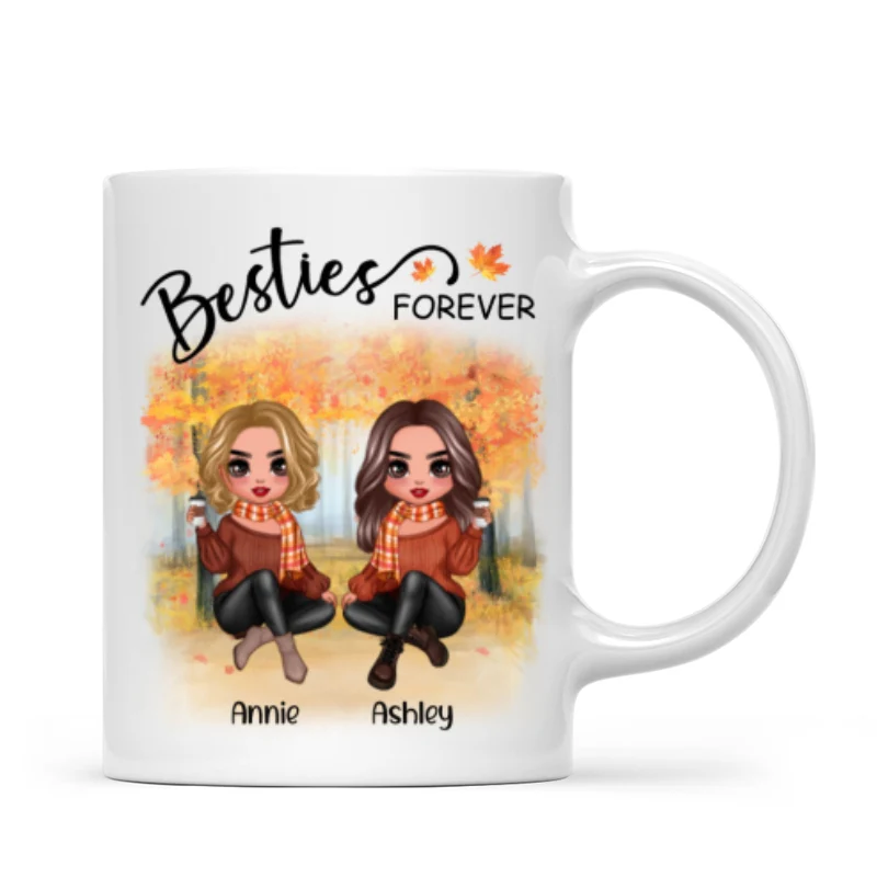 Doll Best Friends Besties Sitting Fall Season Personalized Mug - Image 4