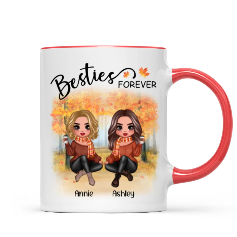 Doll Best Friends Besties Sitting Fall Season Personalized Mug - Image 7