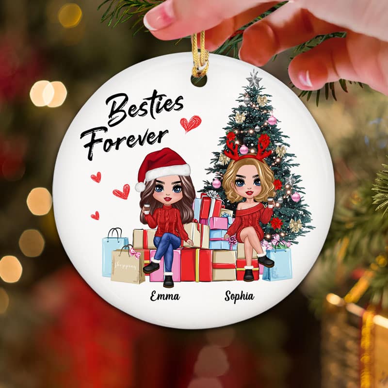 Doll Best Friends Sisters On Christmas Gifts Personalized Circle Ornament - Image 2