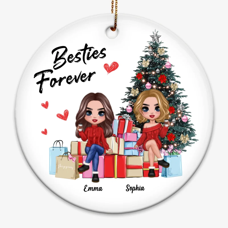 Doll Best Friends Sisters On Christmas Gifts Personalized Circle Ornament - Image 3